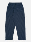 The back of the Navy Chester Stripe Oxford Pant is shown laid flat against a plain white background. The trousers feature a navy blue fabric with thin white vertical stripes, a wide-leg silhouette, and two rear patch pockets.
