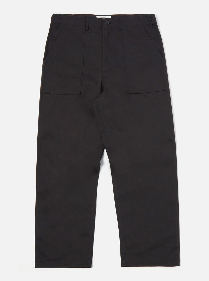 The Black Twill Fatigue Pant (Undarted) in black twill on a white background. The pants have a relaxed fit with front patch pockets.