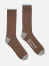 Two Brown Alpaca Wool Socks on a white background. The socks have gray toes and cuffs.