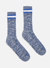 Two Navy Cotton Everyday Stripe Sock on a white background. The socks are a blend of navy and white, with two white stripes at the top.