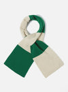 Beige and green soft wool deluxe football scarf on a white background. The scarf is striped and made of a soft, deluxe wool material.