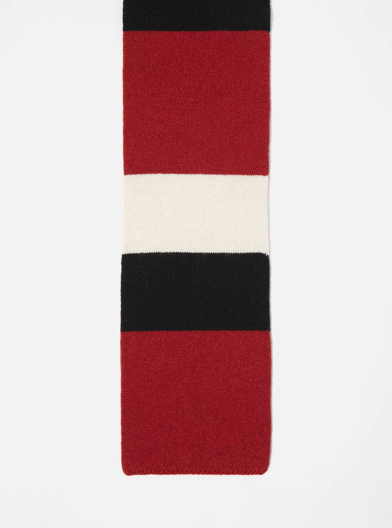 Close-up of the Black/Red/Ecru Soft Wool Deluxe Football Scarf on a white background. The scarf features bold color blocks.