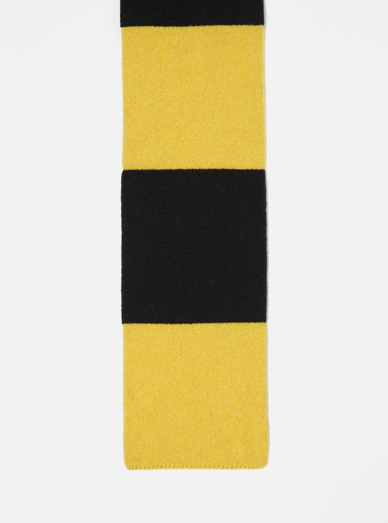 Close-up of a Black/Yellow Soft Wool Deluxe Football Scarf on a white background. The scarf features alternating black and yellow stripes.