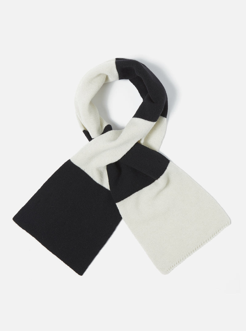 The Ecru/Black Soft Wool Deluxe Football Scarf is displayed on a white background. The scarf features alternating stripes of ecru and black wool.