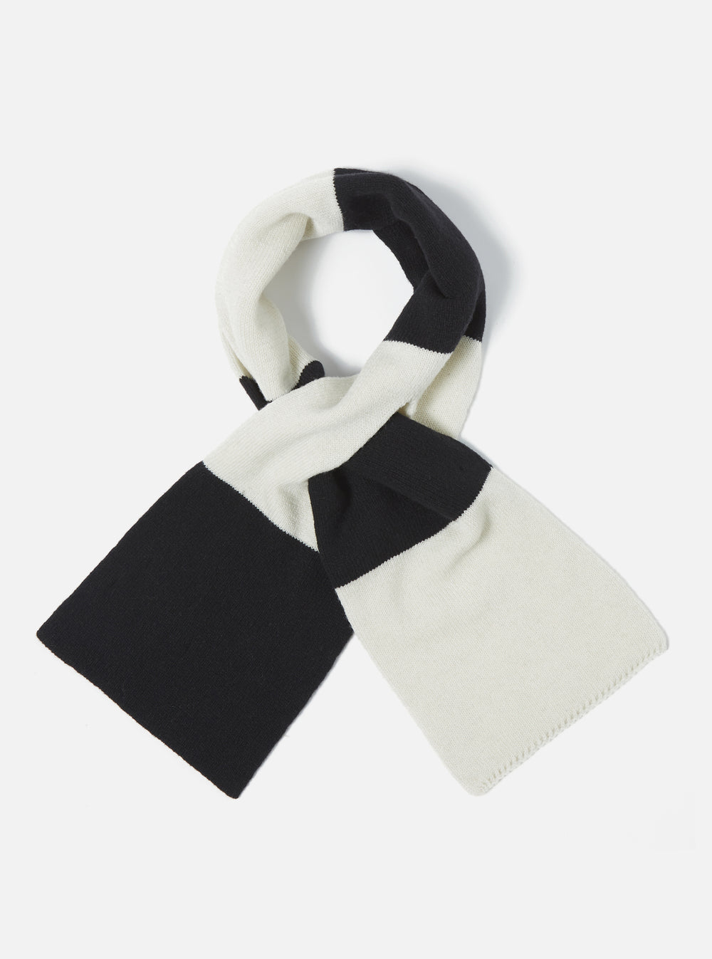The Ecru/Black Soft Wool Deluxe Football Scarf is displayed on a white background. The scarf features alternating stripes of ecru and black wool.