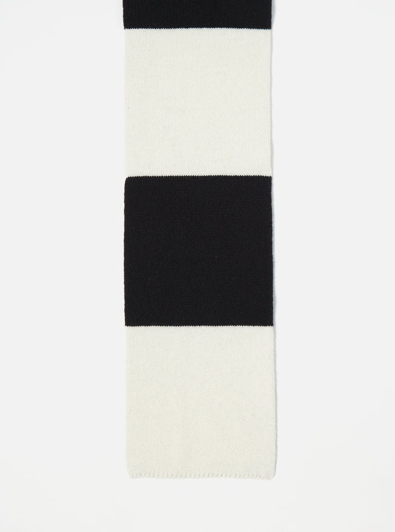 Close-up of the Ecru/Black Soft Wool Deluxe Football Scarf on a white background. The scarf features alternating ecru and black stripes.