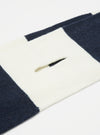Close-up of the Navy/Ecru Soft Wool Deluxe Football Scarf on a white background, showing the navy and ecru stripes and the soft wool texture.