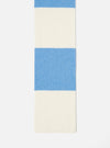 Close-up of the Ecru/Sky Soft Wool Deluxe Football Scarf on a white background. The scarf features alternating stripes of ecru and sky blue.