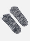 Two Navy Slub Knit Ankle Slub Sock on a white surface. The socks are a blend of navy and white knit, perfect for a casual, comfortable fit.